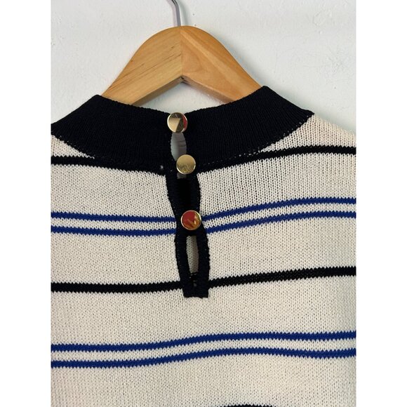 St. John Women's SZ 14 Striped Sleeveless Sweater Top Black & Cream - Picture 5 of 9